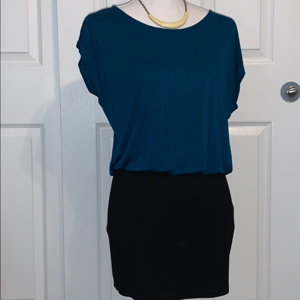 Forever 21 Bodycon Colorblock Dress Y2K Blue Green Black Women’s Medium